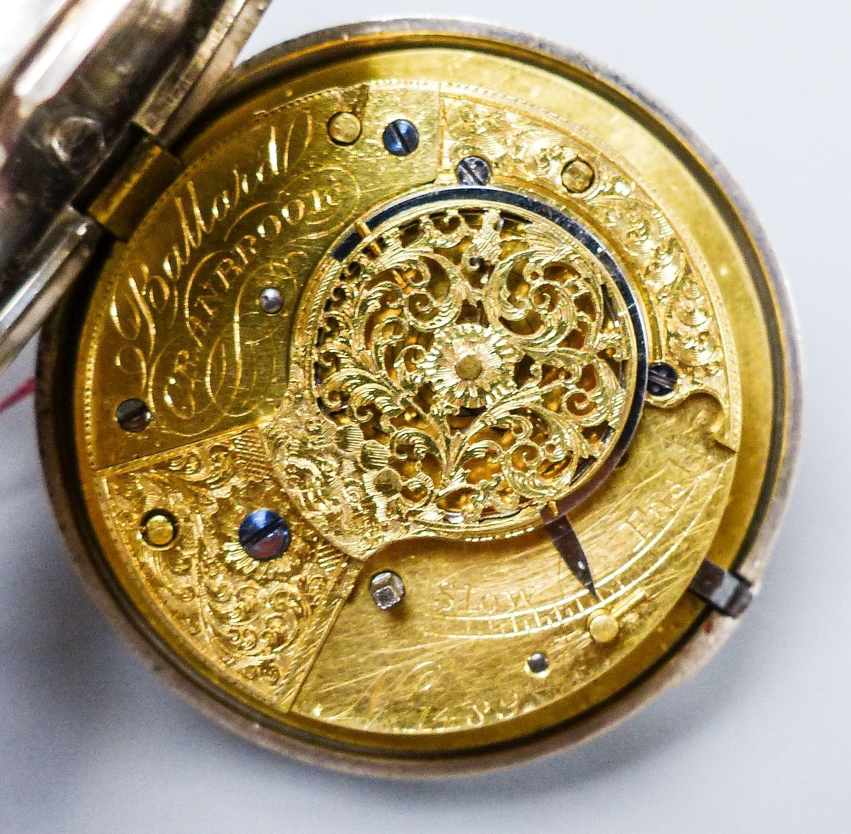 An early Victorian silver pair cased key wind verge pocket watch movement marked Ballard, Cranbrook, cased diameter 60mm.